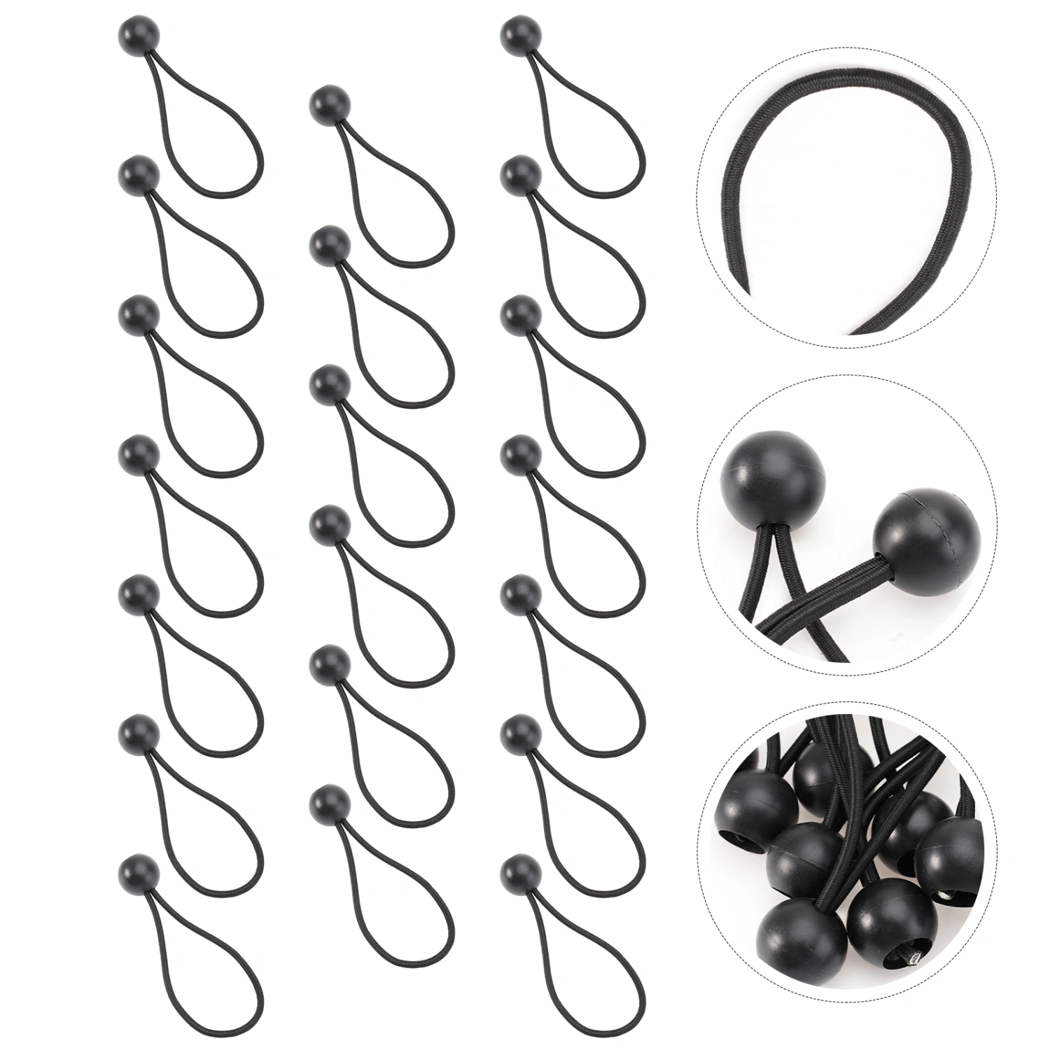 20Pcs Elastic String Super Invisible Straps Adjustable Accessories with A Round Ball (Black color)