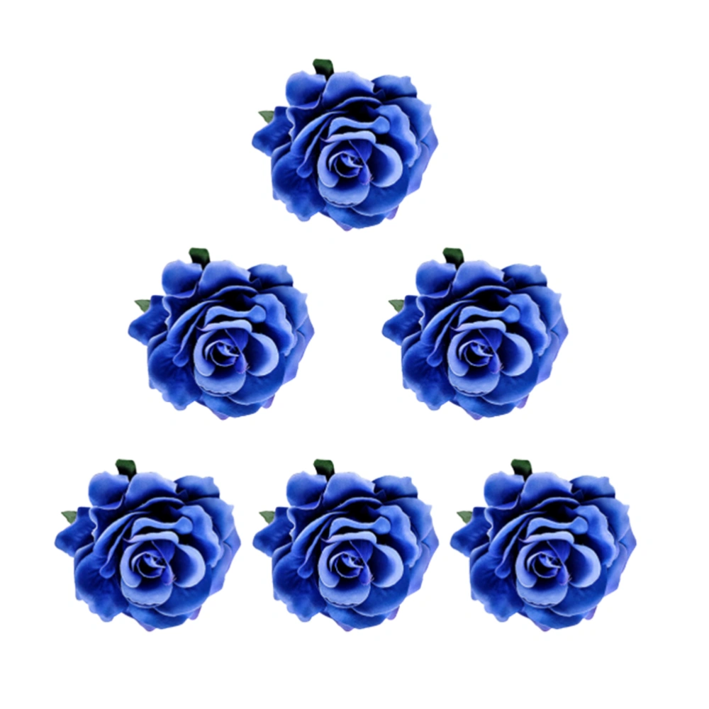 6Pcs 10cm Cloth Flower Shaped Brooch Lifelike Rose Corsage Bride Breastpins Dress for Wedding Sky-Blue