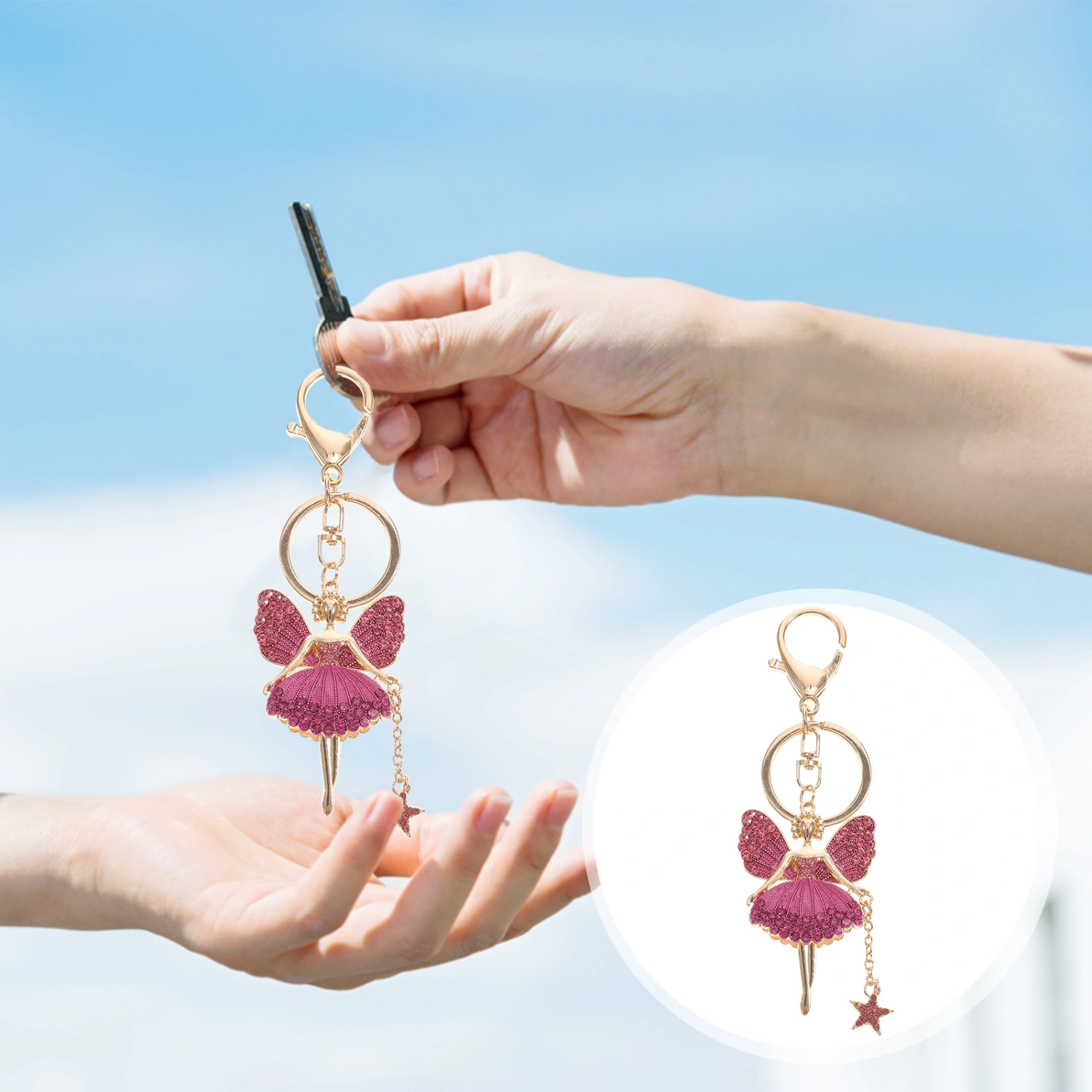Creative Keychains Gifts Women Bag Pendant Keyrings Little Angel Keychain Ballerina Girl Bag Pendant(Pink)