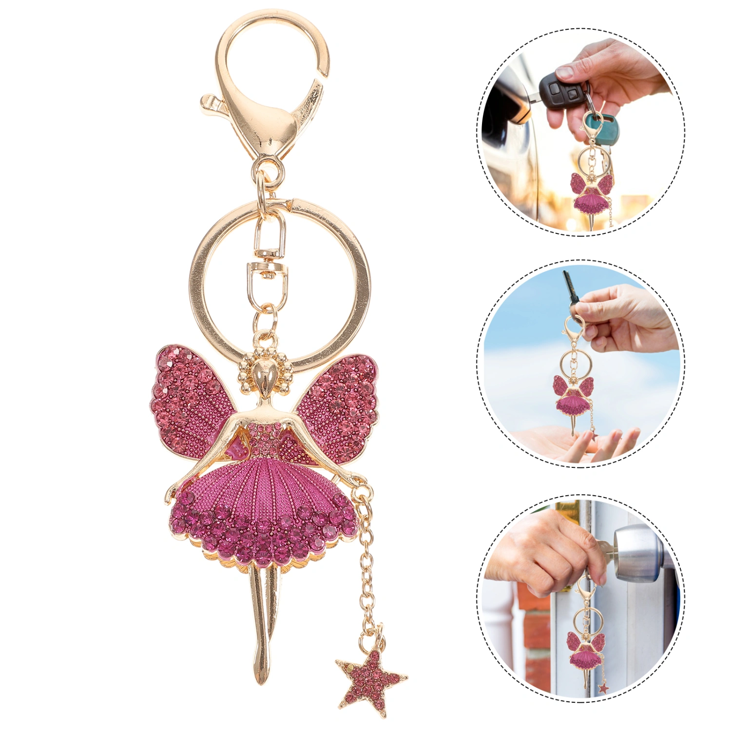 Creative Keychains Gifts Women Bag Pendant Keyrings Little Angel Keychain Ballerina Girl Bag Pendant(Pink)