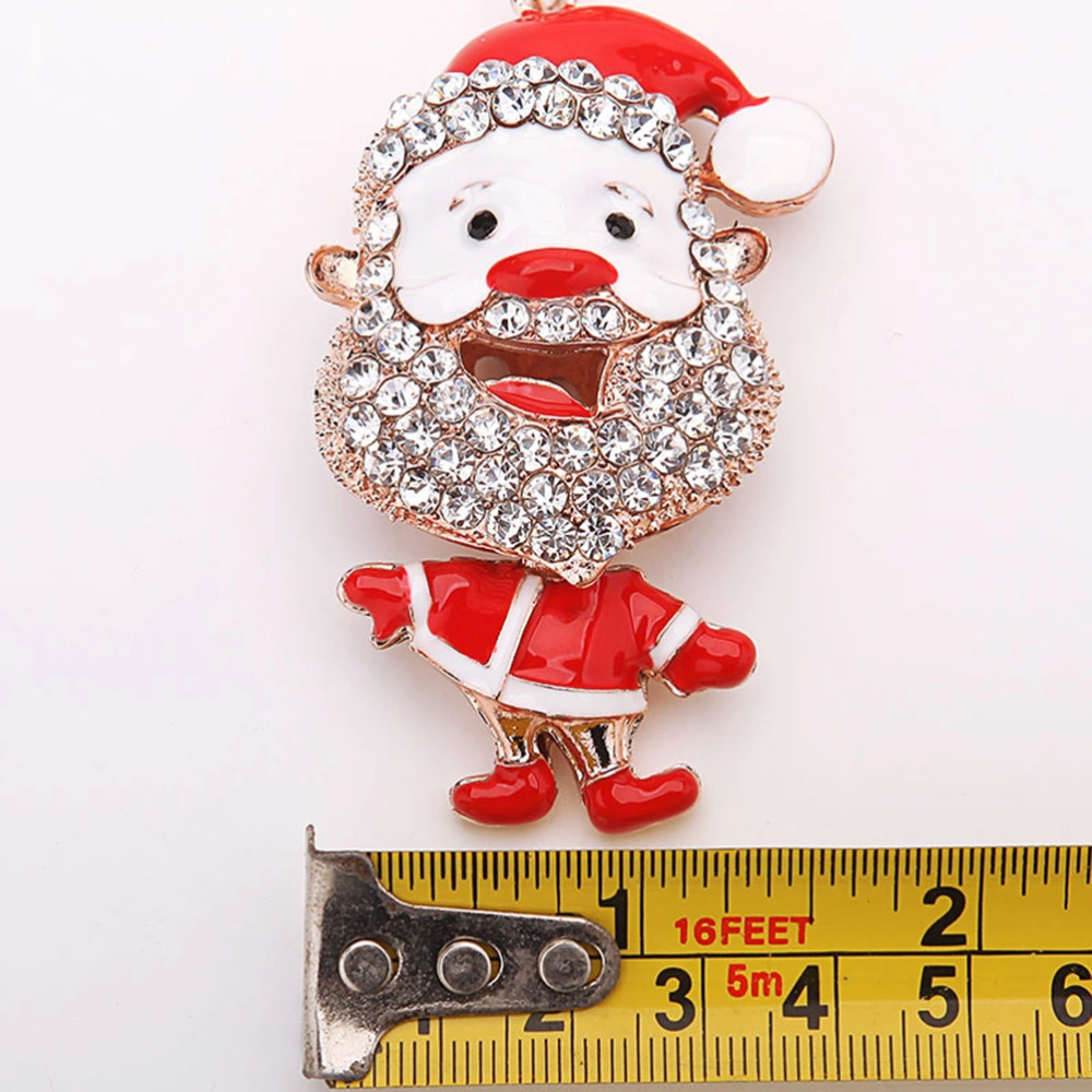 Rhinestone Keychain Christmas Cartoon Santa Pattern Keychain Handmade Decoration Zinc Alloy Keyring Rhinestones Keyring for Keys Backpack