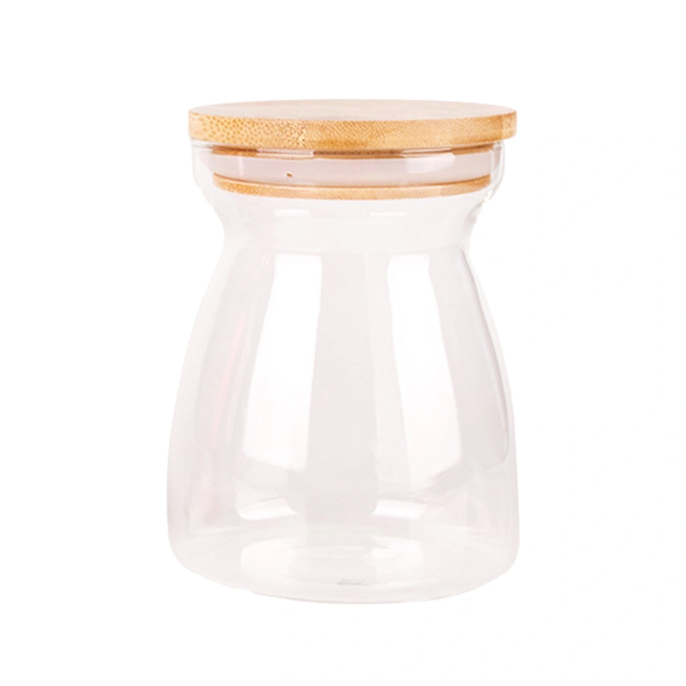 1Pc 700ML Transparent T-shaped Storage Jar Creative High Borosilicate Glass Sealing Bottle (Bamboo Cover)