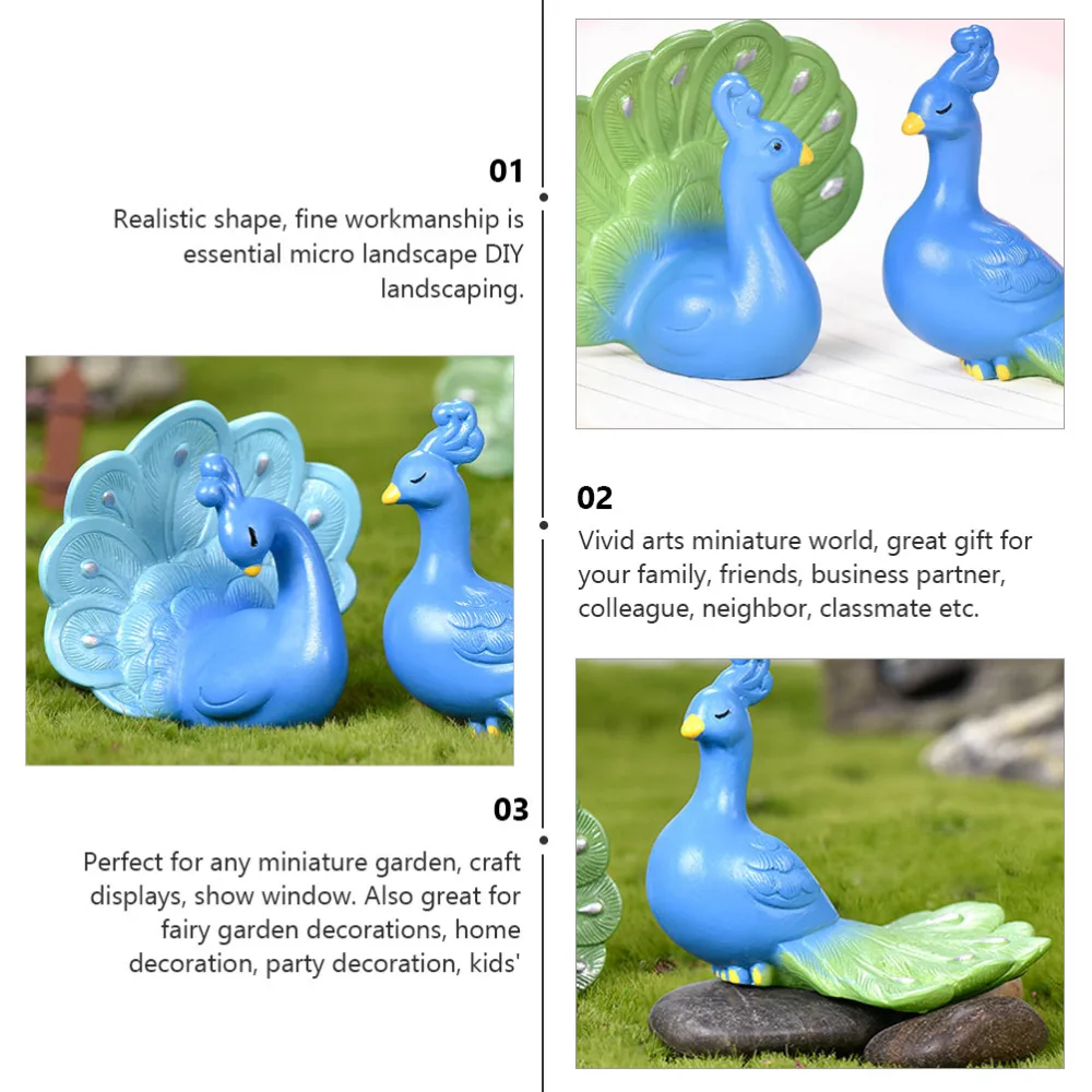 4pcs Resin Peacocks Figurines Creative Peacocks Statues Home Desktop Ornaments