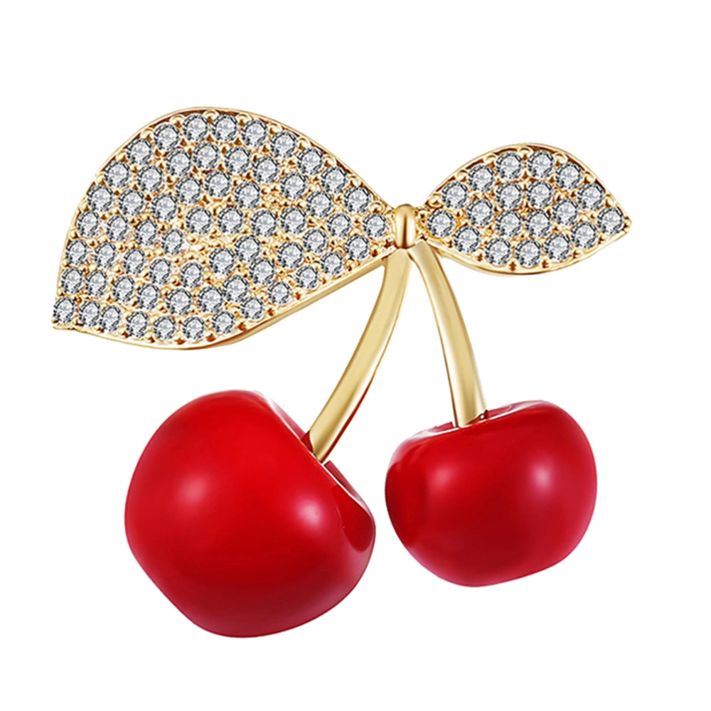 1pc Brooch Copper Cherry Shaped Rhinestone Inlaid Breastpin Decoration for Party Banquet