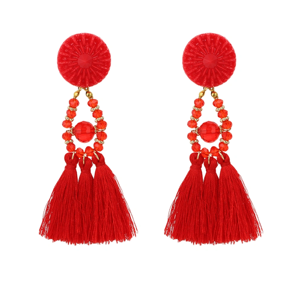 Fashion Ethnic Tassel Earrings with Crystal Women Earrings Red Bohemian Beaded Dangle Drop Earring Retro Jewelry