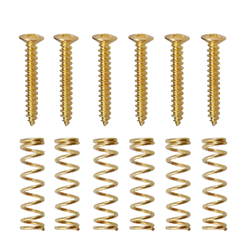 Pack of 6 Electric Guitar Single Coil Pickup Screws with Springs (Gold)