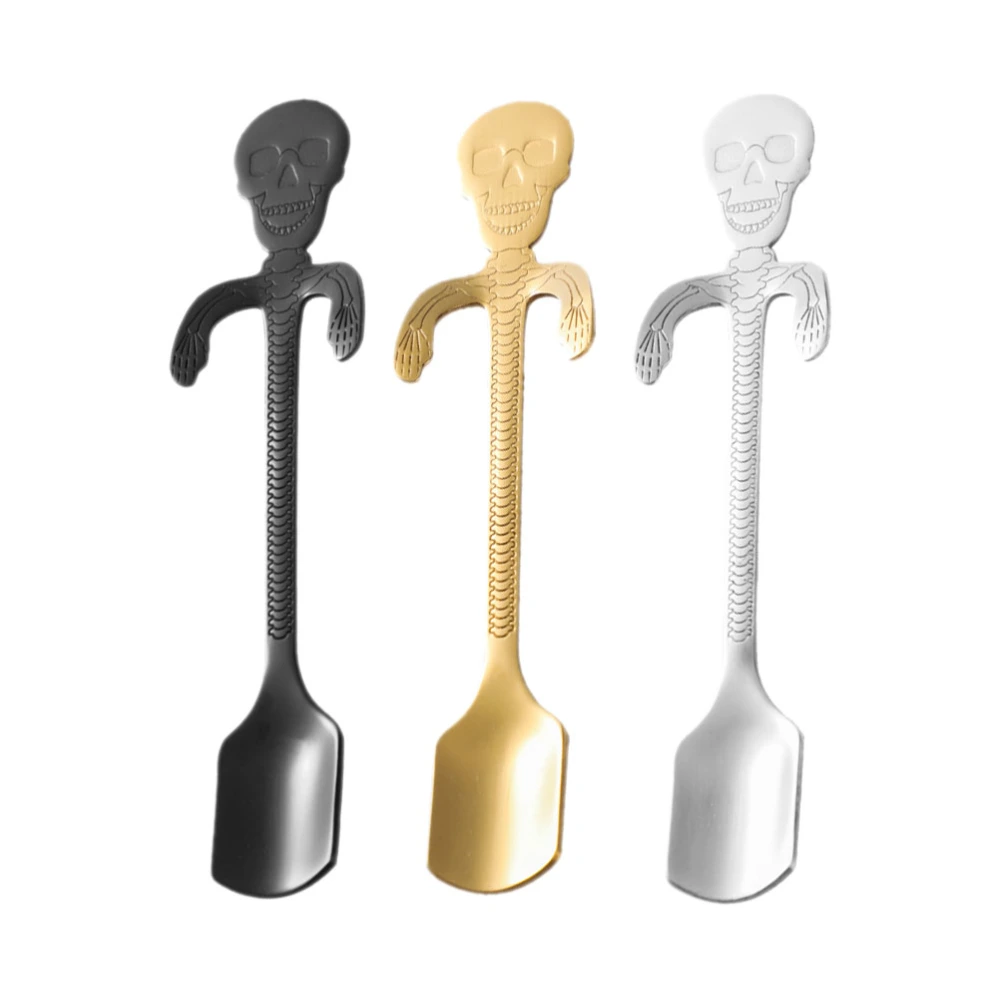 3Pcs 1Set Exquisite Cup Spoons Odorless Spoons (Black Golden Silver)