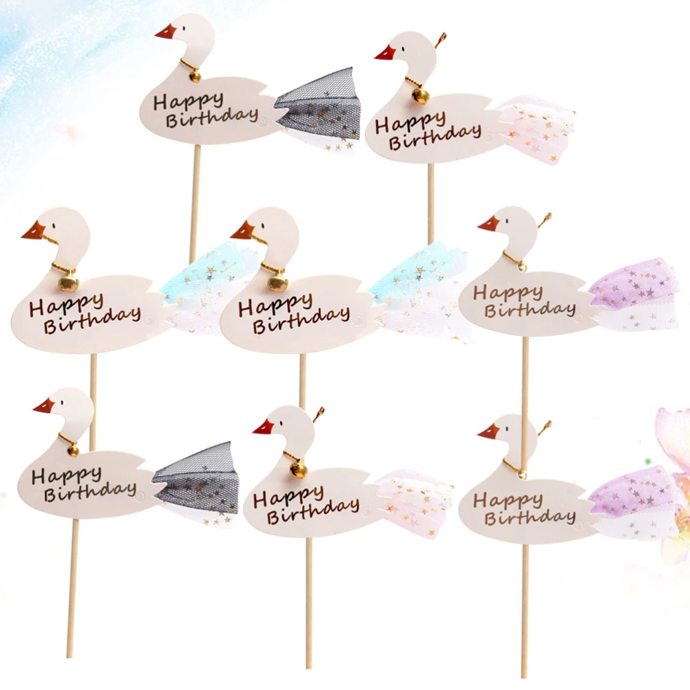 8pcs of One Set Flamingo Cake Decor Creative Cake Topper Cartoon Cake Pick Adorable Dessert Pick Birthday Cake Topper for Kids Boys Girls (Pink Blue Purple and Black 2pcs for Each)