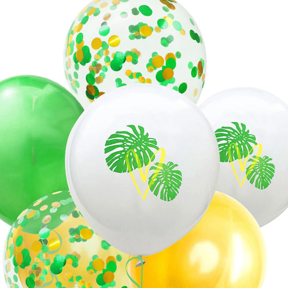 14pcs 12inch Latex Balloon Set Decoration Balloons Party Supplies for Hawaii Birthday Wedding Baby Shower Gathering Festival (3pcs Monstera Balloon + 6pcs Pure Color Balloon + 3pcs Sequins Balloon + 2pcs Ribbon)