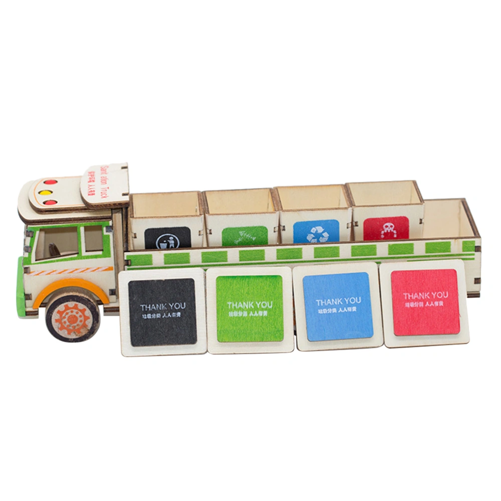 1pc Wooden Packing Garbage Truck Garbage Sorter Car Children Car Toy for Kids (Random Color)