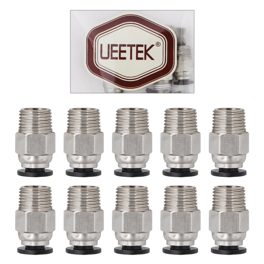 UEETEK 6pcs PC4-01 Male Straight Pneumatic PTFE Tube Fitting Connector for 3D Printer