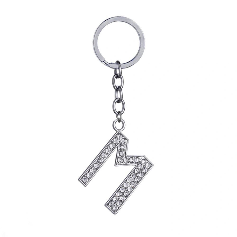 Simple Stylish Letter Key Chain Metal Rhinestones Key Ring Alphabet Keychain Bag Pendant Charm Birthday Gift (Letter M)