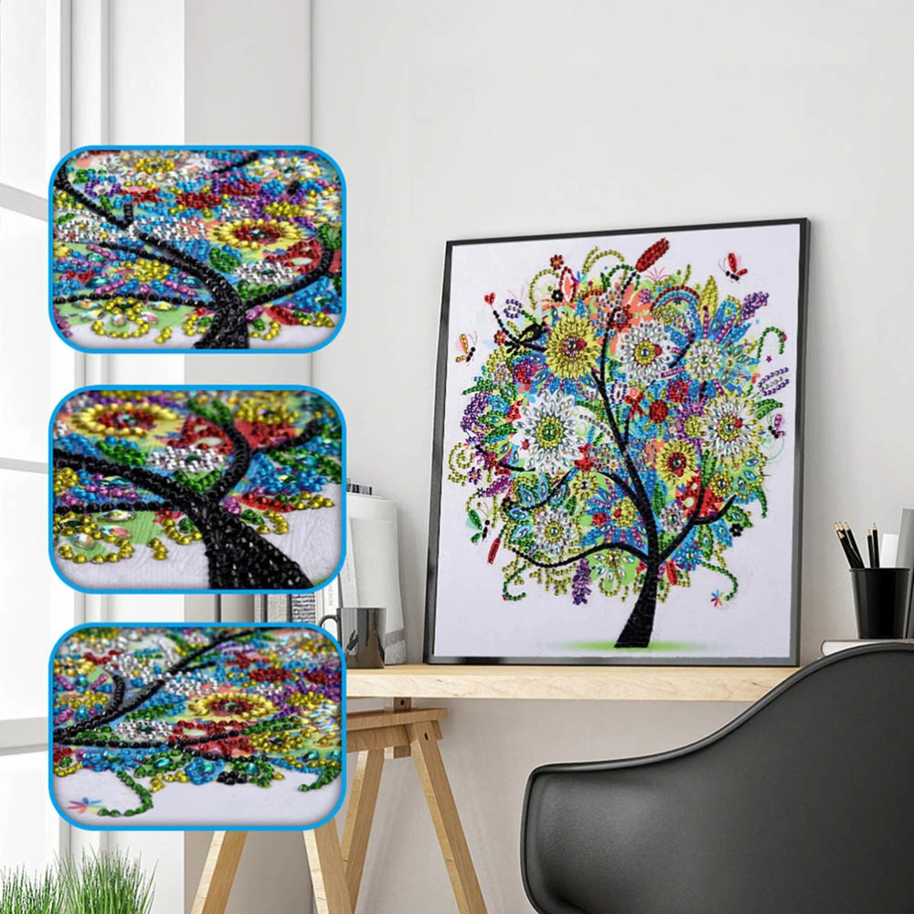 DIY Tree Pattern Unframed Resin Rhinestone Summer Embroidery Painting Handmade Wall Decoration Printing Craft Kits 30x30CM