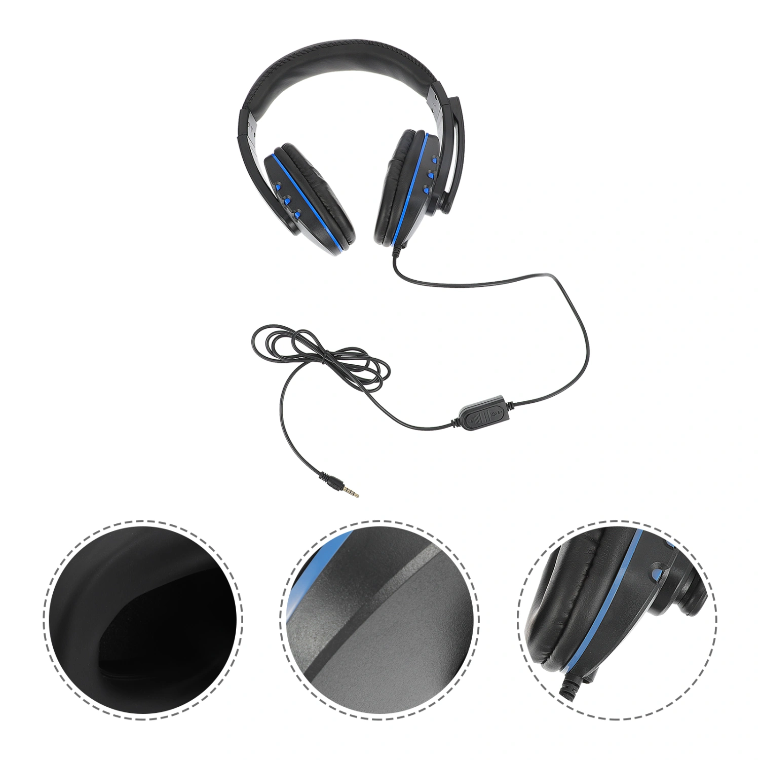 3.5mm Noise Reduction Headset Wired Control Headphones Compatible for PS4 Pro PS4 Slim (Blue)
