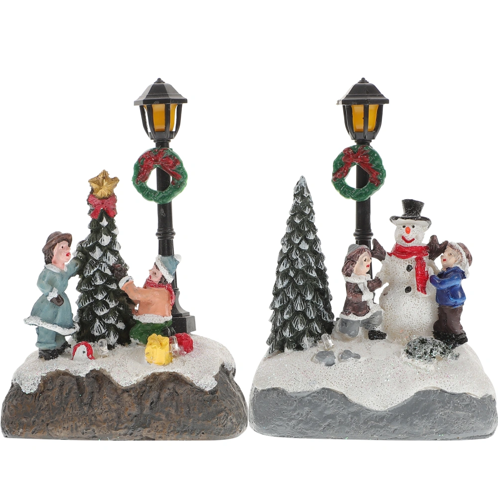 2Pcs Christmas Resin Adornment Creative Desktop Decor Unique Home Ornament