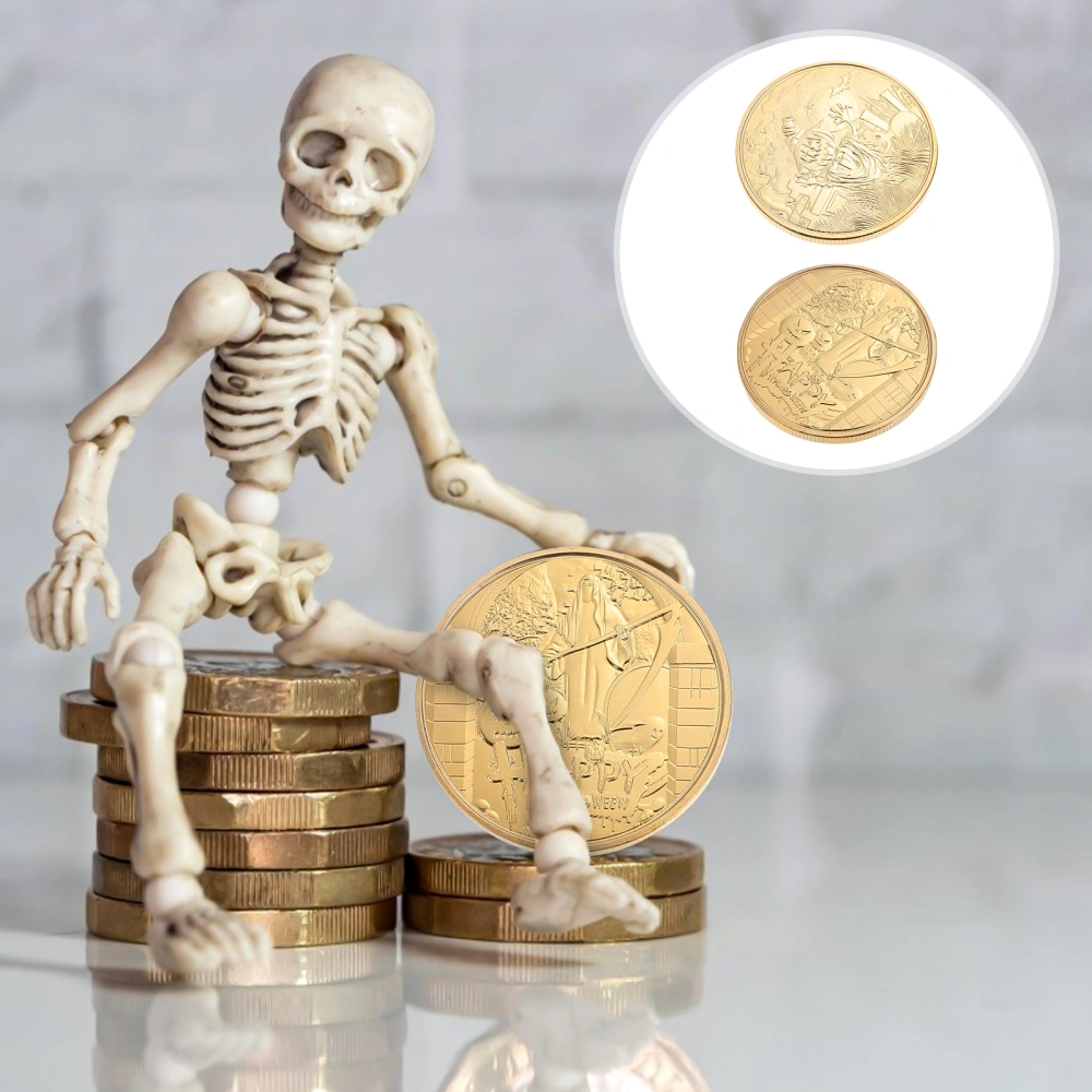 2pcs Halloween Commemorative Coins Souvenir Coins Iron Gilt Collection Coins