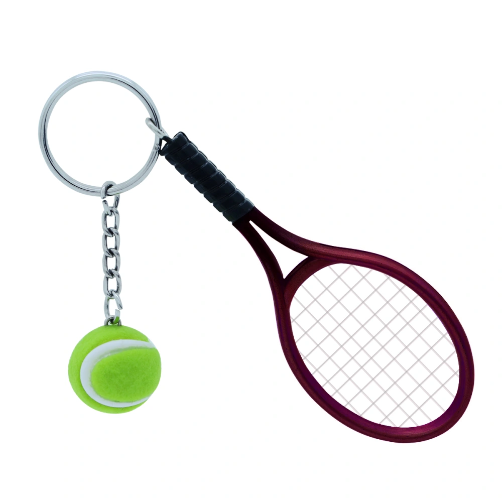 Mini Tennis Racket Keychain Key Ring Charm Tennis Ball Key Chain Car Bag Pendant Keyring Gift (Random Color)