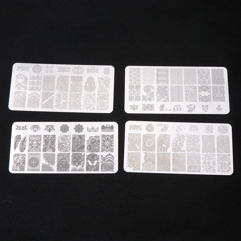 4pcs Nail Art Stamping Plate Stainless Steel Nail Stamping Printing Plate Manicure Nail Art Decor for Woman Girl (Random Style)