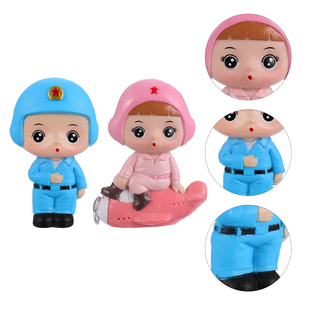 2pcs Creative Cake Topper Beautiful Cartoon Soldier Dessert Decor (Pink Blue)