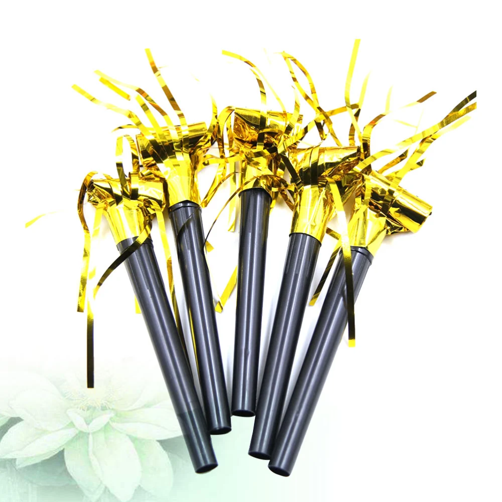 20pcs Tassel Whistles Kids Noise Makers Cheering Props Kids Playing Whistle Party Supplies (Golden)