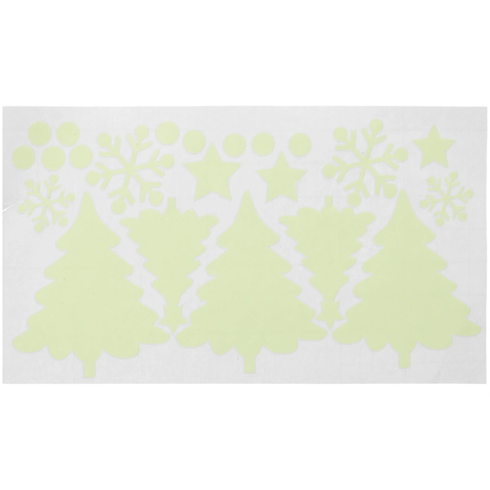 Lovely Christmas Tree Snowflakes Night Luminous Stickers Glow in the Dark Wall Decals Removable Stickers Wall Decor for Living Room Bedroom Baby Room (Green)