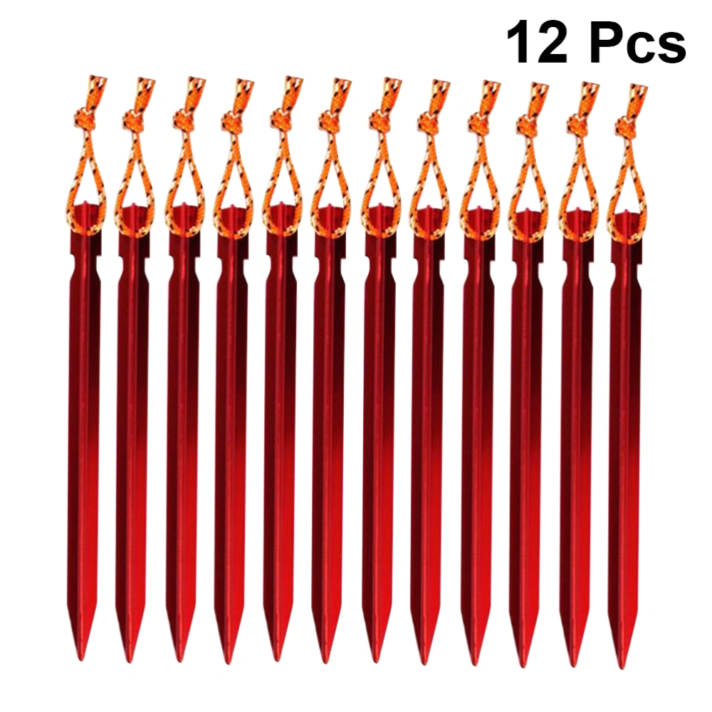 12pcs Useful Tent Stake Pegs Garden Stakes Safe Tent Nails Portable Tents Nail Accessories for Outdoor Camping with Reflective Rope (Red)