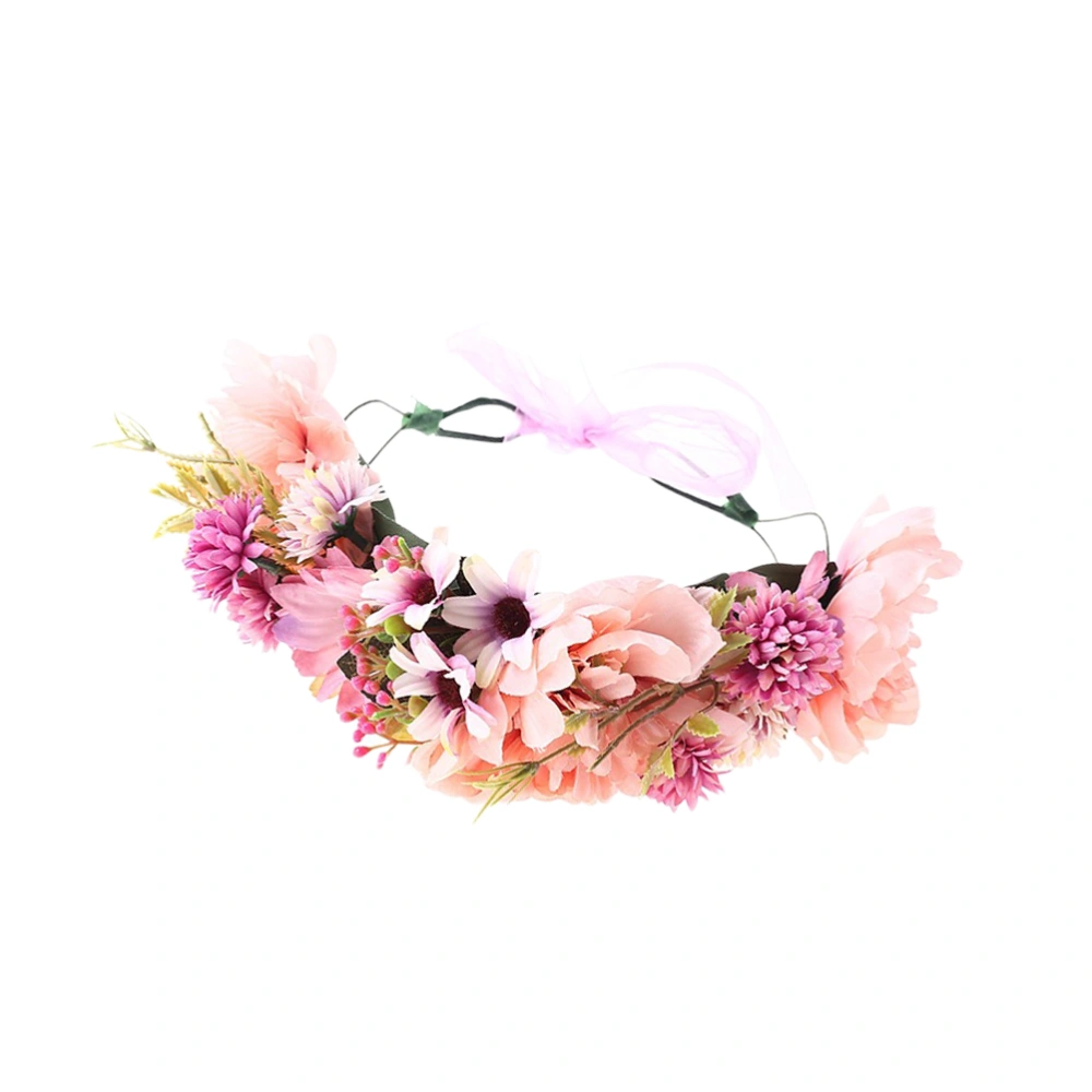 1PC Romatic Flower Wreath Fashion Head Photo Taking Headdress Fashion Hair Accessory Pink