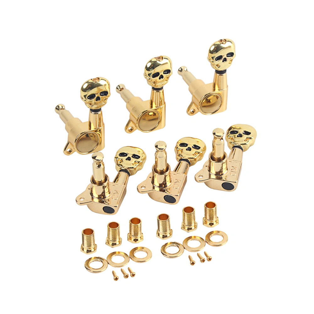 1 Set Skull Shape Vintage Style Guitar Machine Heads 3R3L Tuning Pegs for Guitar Bass GC209A (Golden)