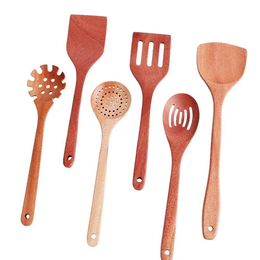 5pcs Durable Wooden Shovel Wooden Spoon Portable Non-stick Pan Use Spatula Long Handle Soup Spoon Set for Home Kitchen