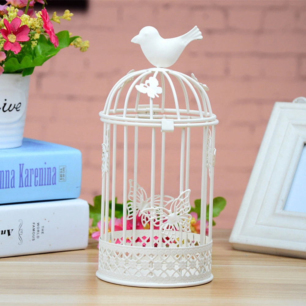 Large Bird Cage Candlestick Holder Europe Metal Iron Country Style Vintage Retro Tealight Candle Holders Home Decor (White)