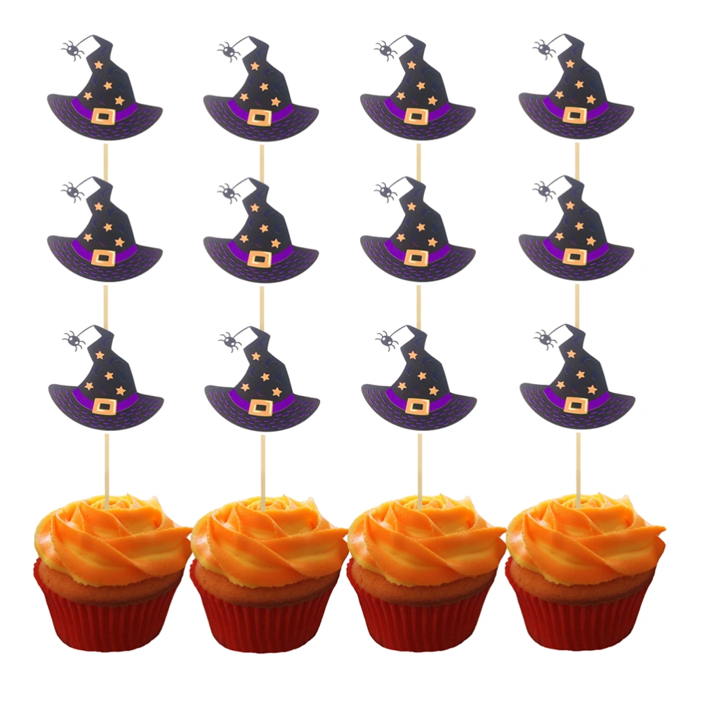 12pcs Witch Hat Cake Toppers Funny Picks Paper Cupcake Decor Party Supplies for Halloween Festival