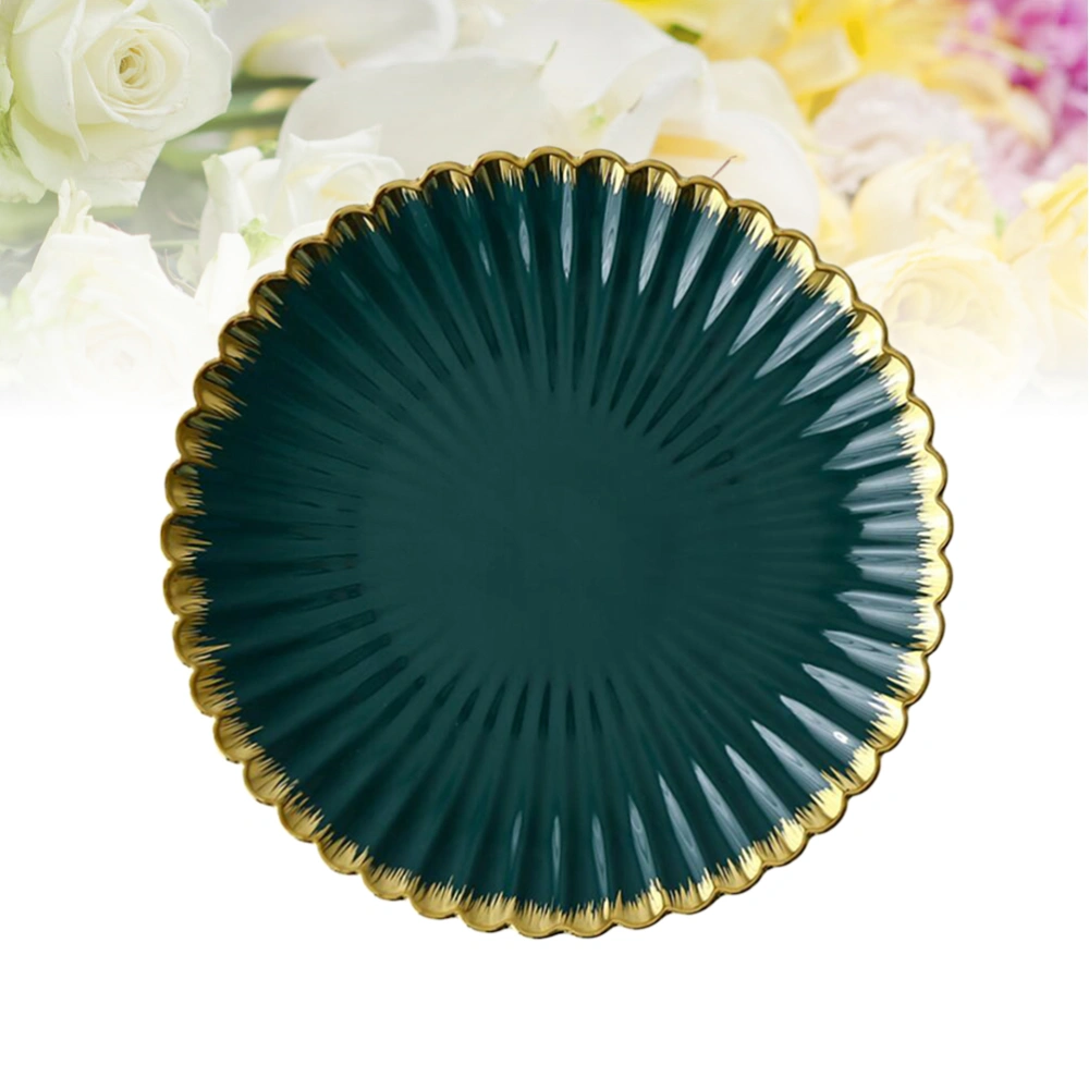 26.5x26.5x3cm Gold Chrysanthemum Dish Creative Retro Dark Green Ceramic Plates Size 10inch