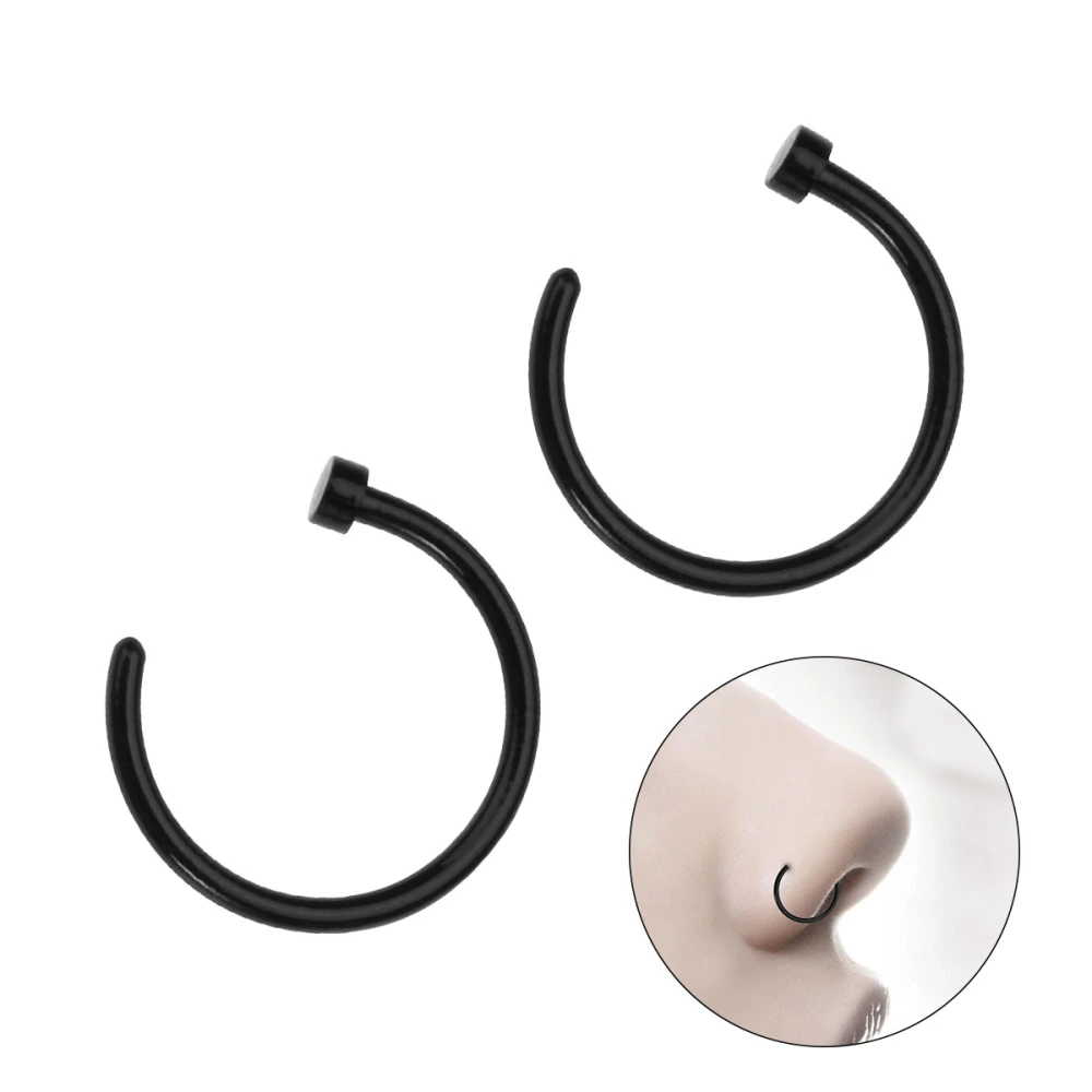 2 pcs Unisex Surgical Titanium Steel Open Nose Ring Nose Piercing Stud 8mm (Black)