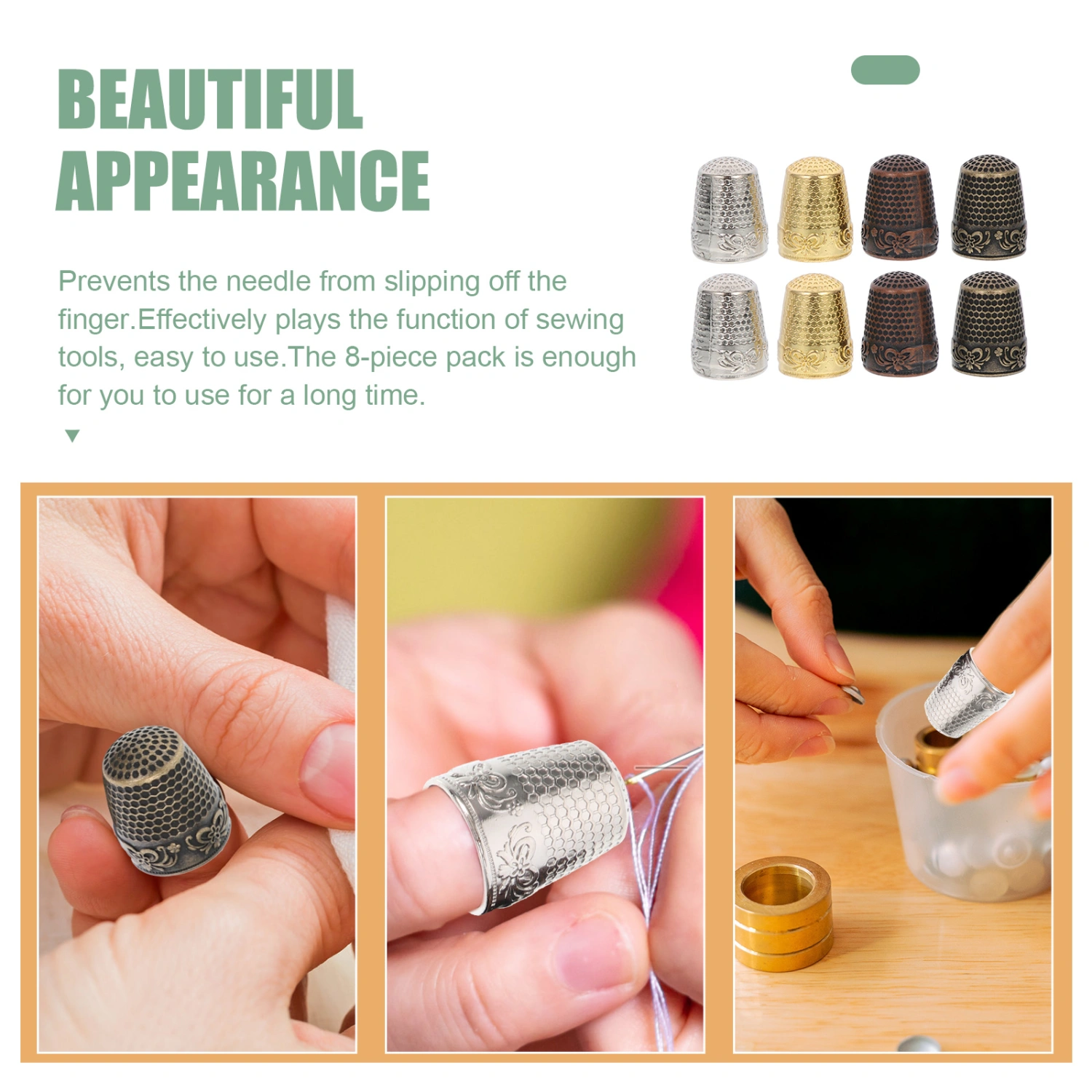 8Pcs Professional Finger Protectors Copper Finger Thimbles Convenient Sewing Protectors