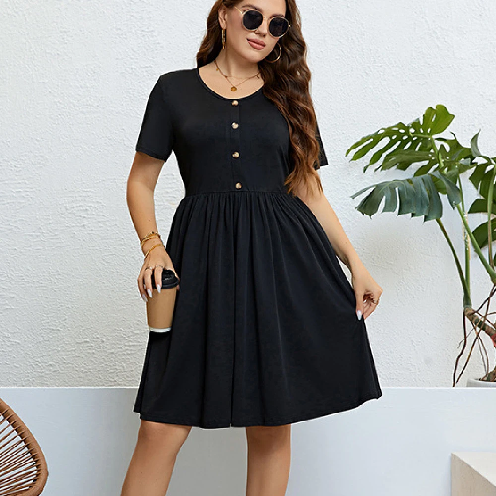 Round Neck Waist Trimming Dress