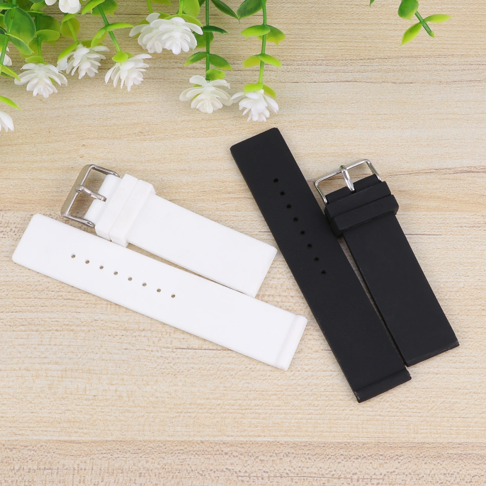 2pcs Watch Band Strap Replacement Silicone Watchstrap Fashion Wristband Bracelet Strap for Women and Girls (24mm Black White)