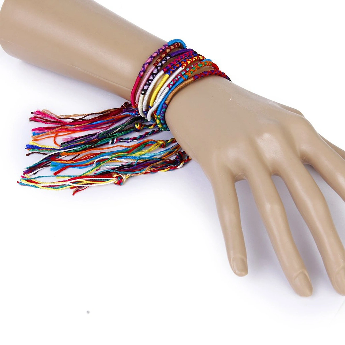 9pcs Handmade Colorful Knurled Braided Friendship Bracelets Thread Wrist Ankle Bracelets (Random Color)