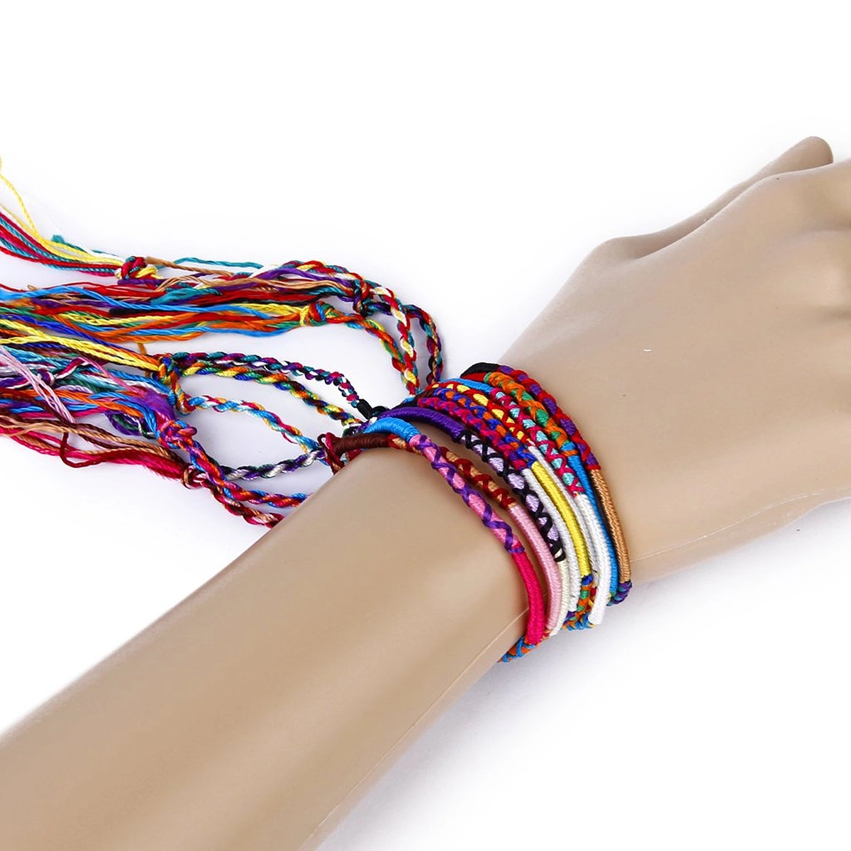 9pcs Handmade Colorful Knurled Braided Friendship Bracelets Thread Wrist Ankle Bracelets (Random Color)