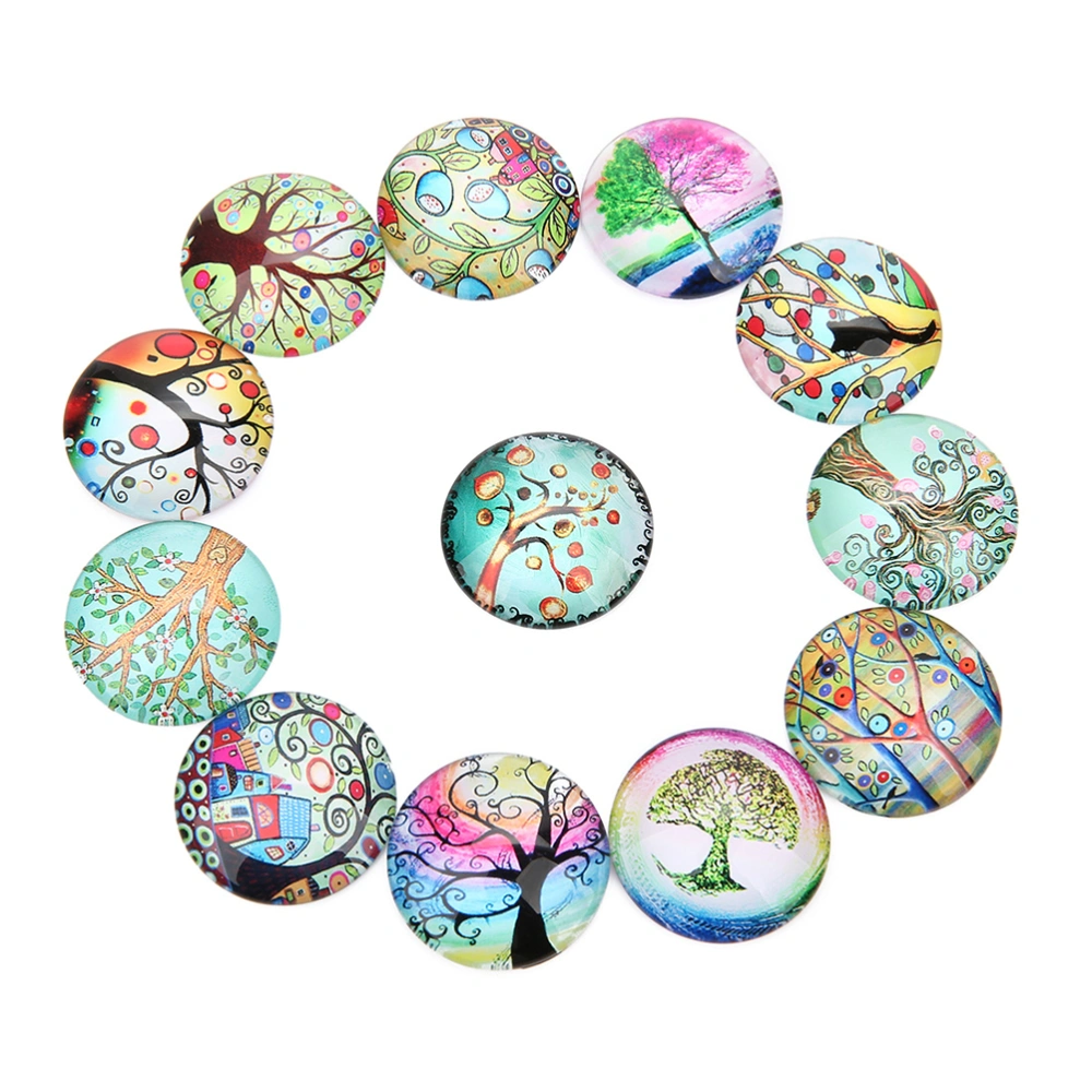 20PCS 18MM DIY Time Glass Decals Creative DIY Glass Patches Round Shape Tree Glass Interface Stylish DIY Tree Pattern Glass Patches for DIY Crafts Making (Mixed Color)