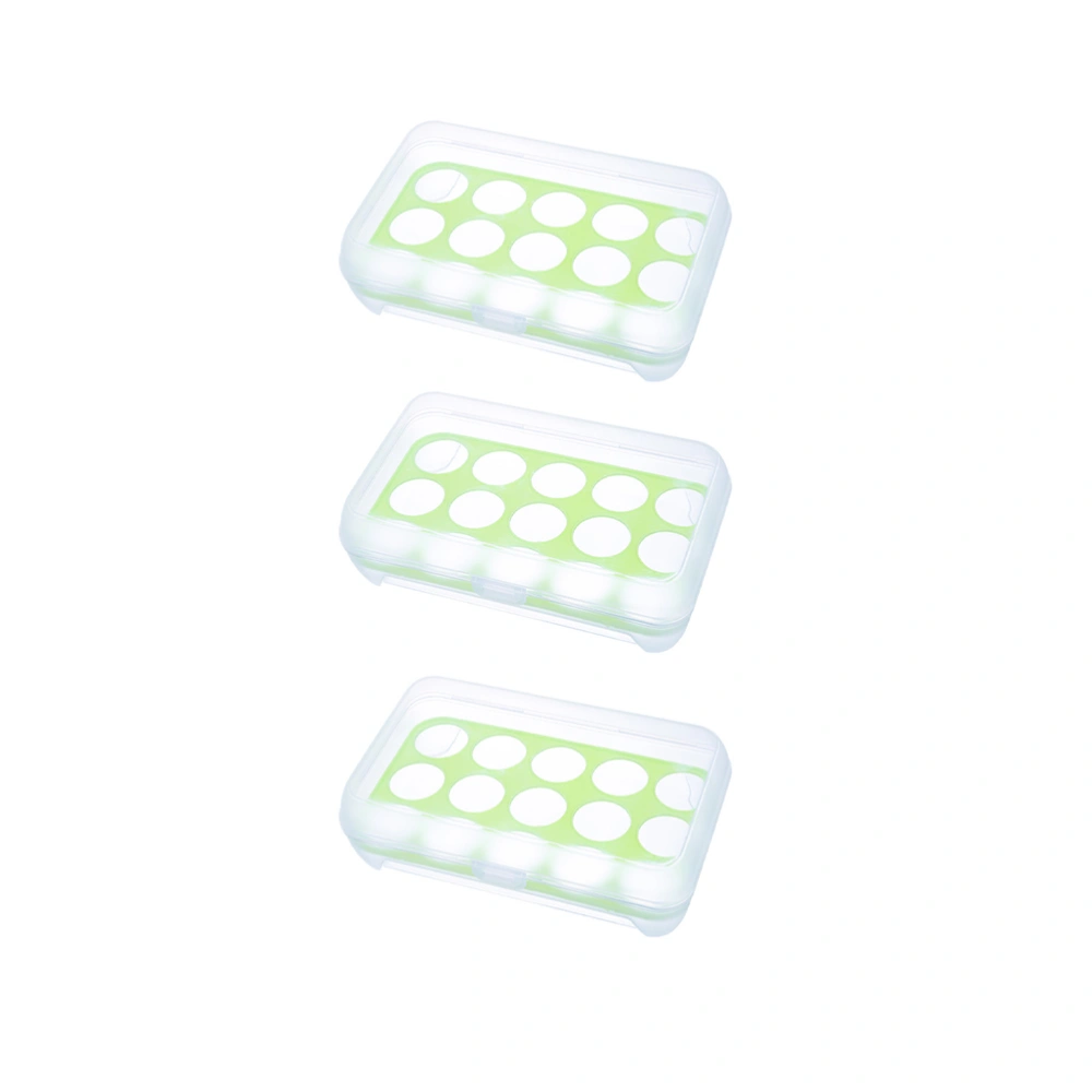 3pcs Portable Picnic Egg Storage Box Plastic Refrigerator Crisper Kitchen Egg Tray Container (Green)