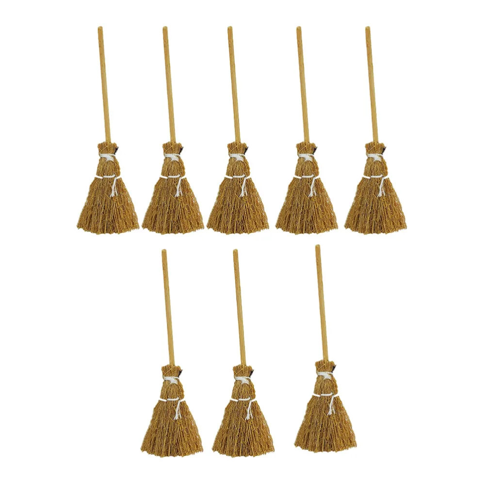 8Pcs Mini Hand-woven Broom Dollhouse Decor Broom Lovely Broom Props for Decor