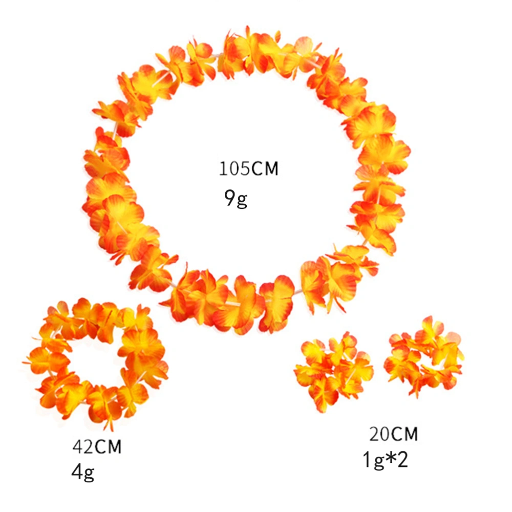 7sets/pack 4pcs/set Hawaiian Leis Necklace Flower Wreath and Bracelet Luau Party Supply Innocent Beach Costume Accessory