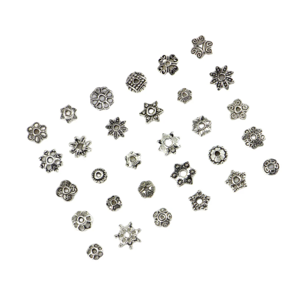 150pcs Small Tibetan Silver Flower Metal Spacer Beads Mixed Pendants Flower Charms for Jewelry Making Art Craft (Silver)