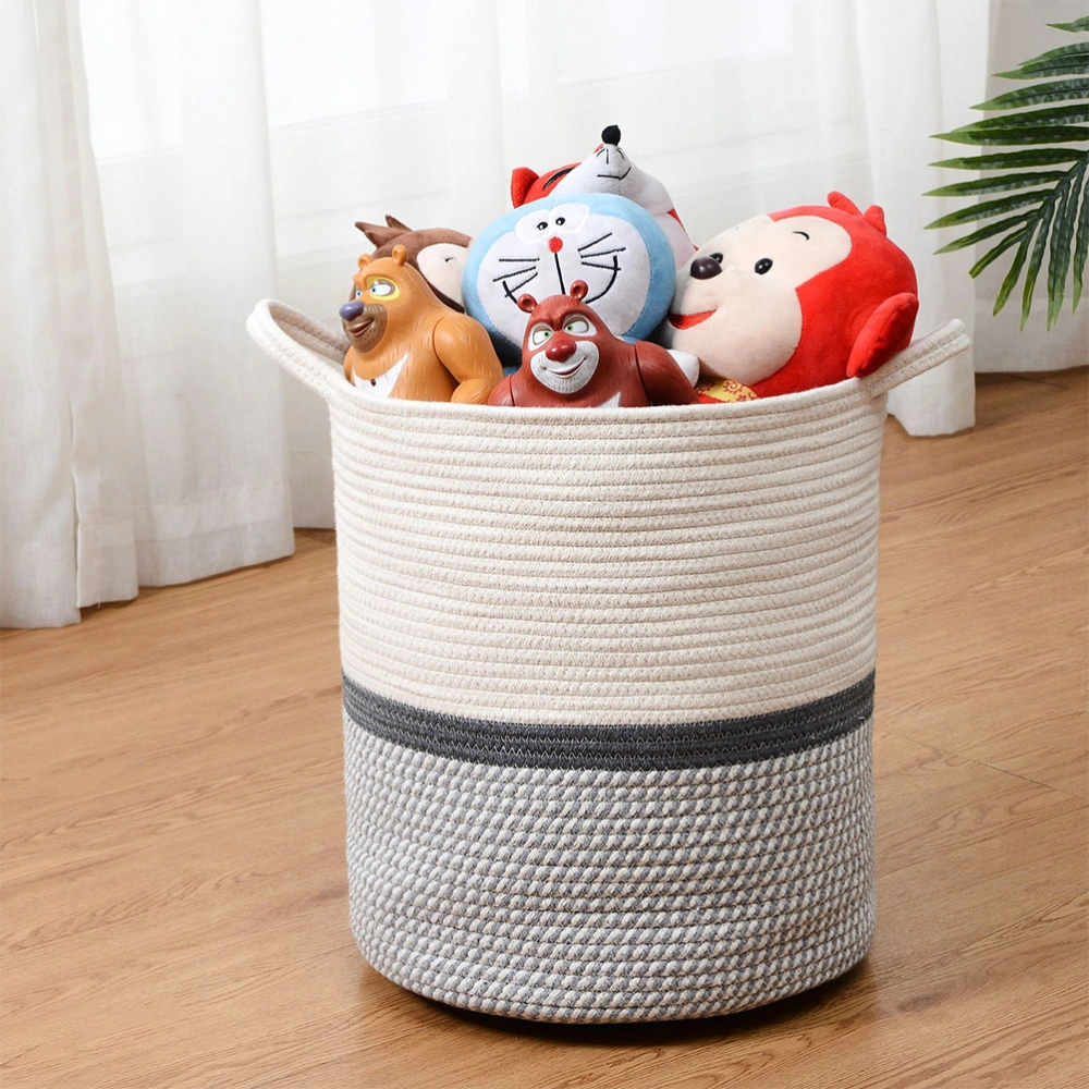 1Pcs Large Round Storage Basket Cotton Rope Storage Basket Sundries Storage Basket for Children's Toys Dirty Clothes (Light Grey)