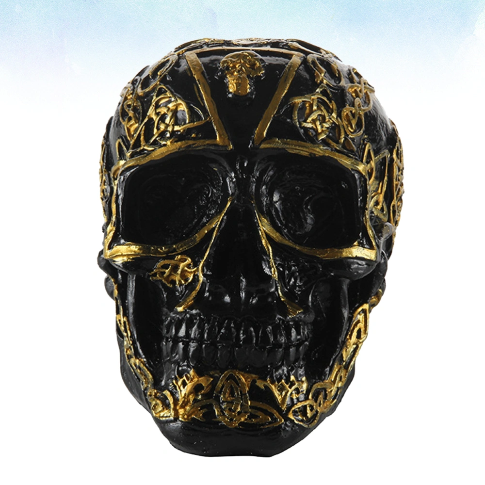 Horror Skull Head Ornament Cracked Grain Resin Sculpture Decor Resin Tabletop Ornament Decorations for Home Office (Flower Grain Style)