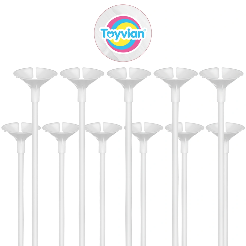 Toyvian 50pcs Plastic Balloon Sticks with Cups Balloon Holder for Birthday Wedding Party Christmas Valentine's Day (White)