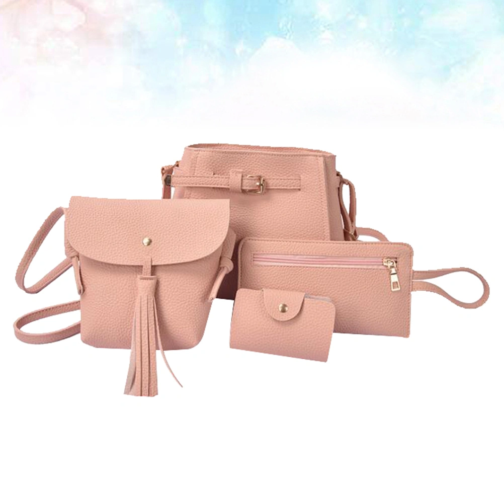 Pu Four-piece Set Casual Shoulder Bag Pink Female Crossbody Bag Set Tote Bag Tassel Purses And Handbags