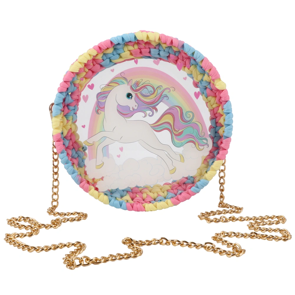 1Pc Unicorn Pattern Chain Bag Transparent Round Cross-body Bag Cosmetic Keys Bag