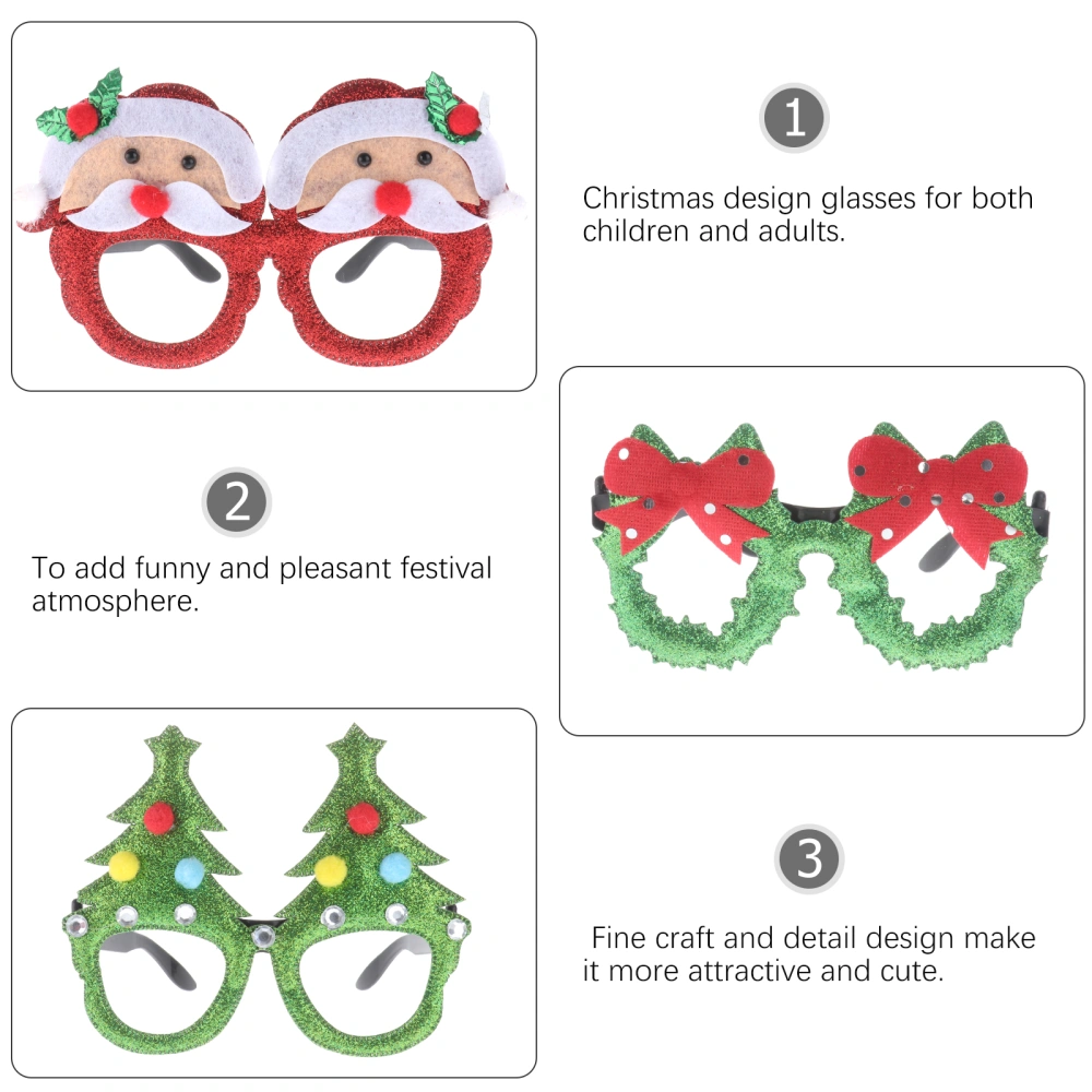 6PCS Christmas Glasses Lensless Glasses Tricky Props for Kids Adults Christmas Gift Christmas Eve Party Supplies (Christmas Tree, Golden Antler, Santa, Red Antler, Snowman, Garland Style)