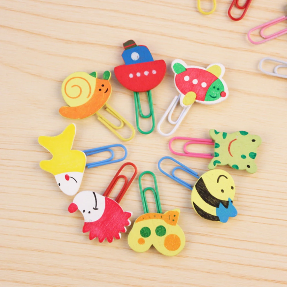 24pcs Cartoon Animals Wooden Wood Paper Clip Note Mark Bookmark Stationery Gift for Children Kids (Mixed Styles)